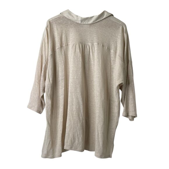 J Jill Love Linen Tunic Top XL Beige Popover 1/2 Button Relaxed Coastal Beachy - Picture 2 of 11